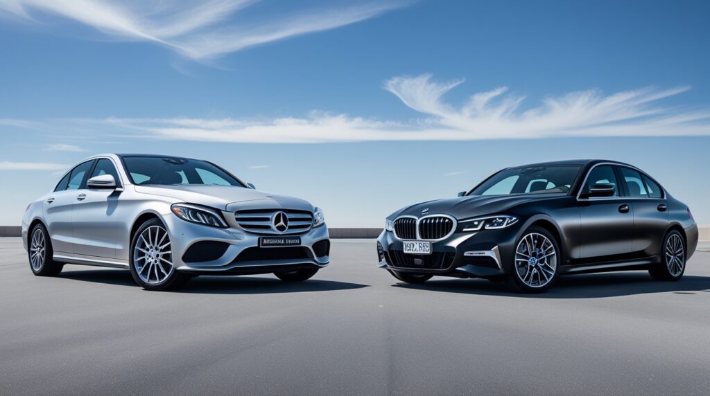 Mercedes C-Class vs BMW 3 Series side-by-side comparison highlighting compact luxury differences