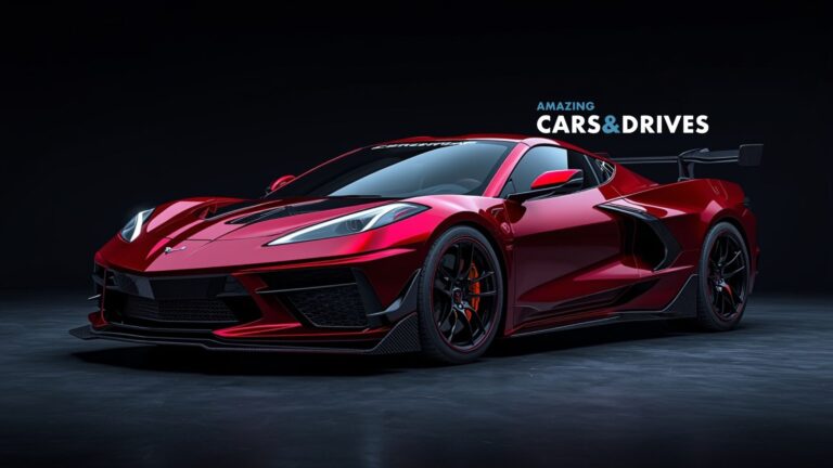 A 2026 Chevrolet Corvette is parked in a studio setting with the words "Amazing Cars & Drives" in the background.