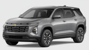 A silver Chevrolet Trailblazer SUV is parked on a plain white background, viewed from the front left side, with design cues reminiscent of the upcoming 2026 Chevrolet Equinox.