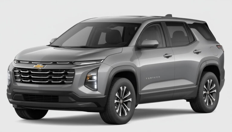 A silver Chevrolet Trailblazer SUV is parked on a plain white background, viewed from the front left side, with design cues reminiscent of the upcoming 2026 Chevrolet Equinox.